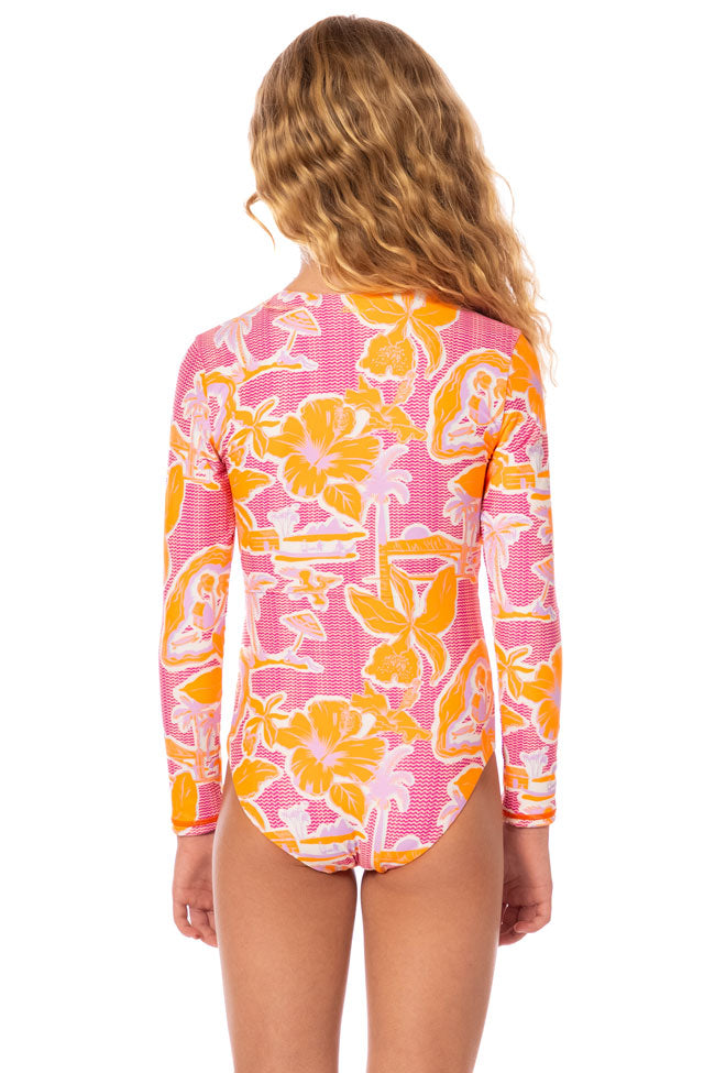 Maaji Girls Miku Long Sleeve One Piece - Flamingo Glow