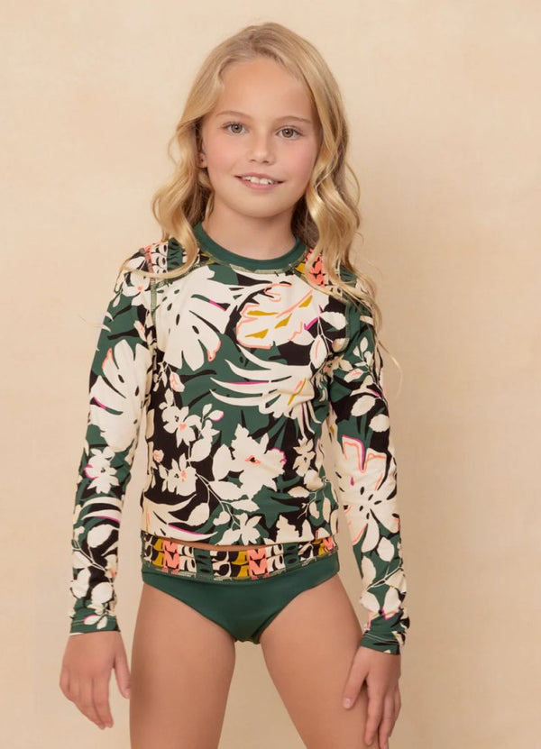 Maaji Odyssey Girls Long Sleeve Rashguard Set Tropical Leaves Splish Splash Swimwear 4053