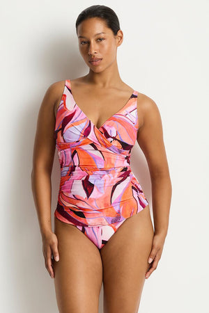 Sea Level Cross Front Multifit Singlet Top - Neon Wave