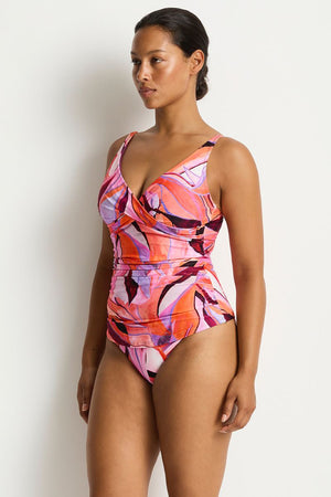 Sea Level Cross Front Multifit Singlet Top - Neon Wave