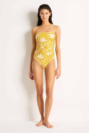 Monte and Lou Ruched Bandeau One Piece - Desert Gold
