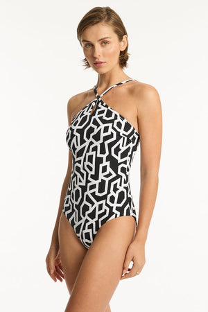 Sea Level Highneck Keyhole One Piece - Deco