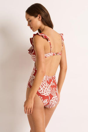 Monte & Lou Cut Out Frill One Piece - Inez