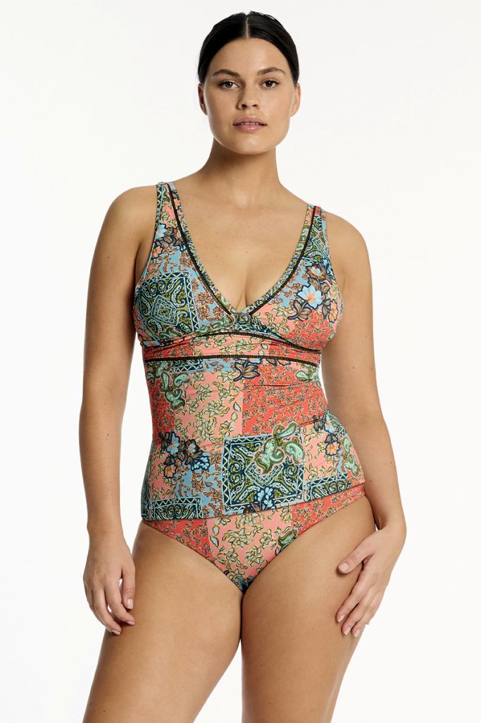 Sea Level Spliced Longline Tri Tankini - Java