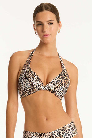 Sea Level Twist Front Multifit Halter Bra - Congo