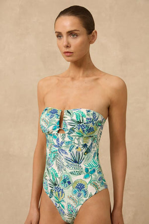 Monte & Lou Ruched U Wire Bandeau One Piece - Hydra