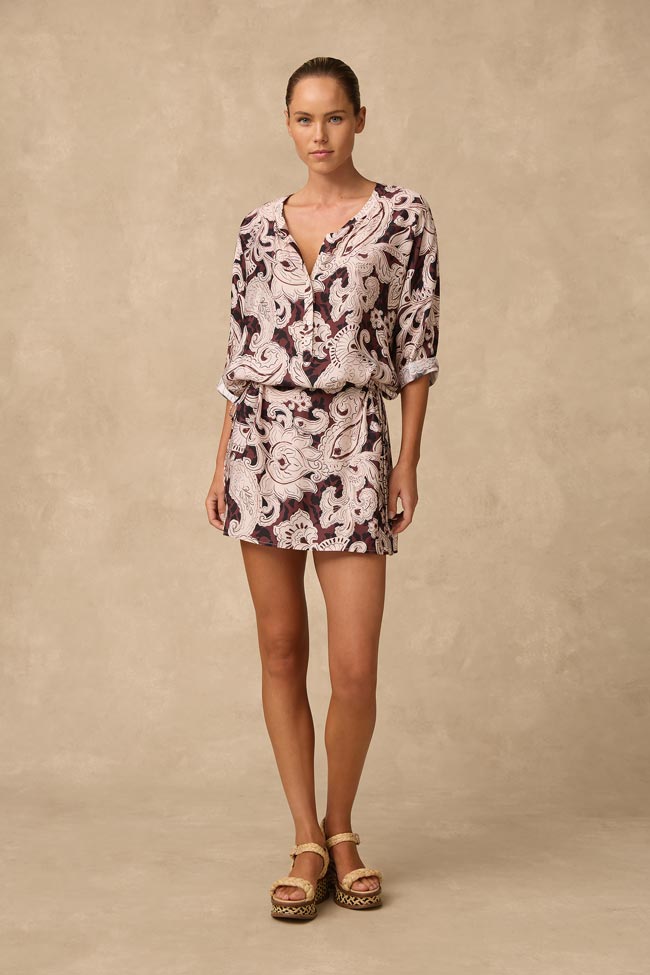 Monte & Lou 3/4 Sleeve Shirt Dress - Perla