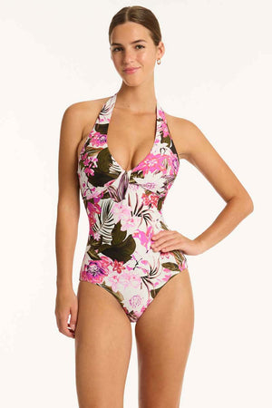 Sea Level Twist Front Multifit Halter One Piece - Isla