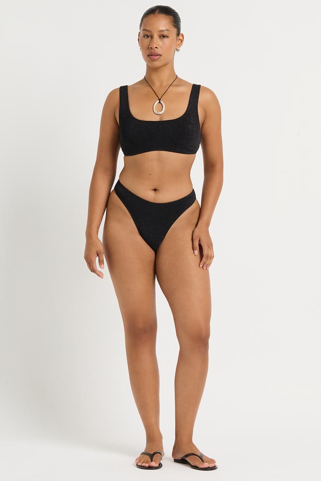 Bond-Eye Malibu 2.0 Crop - Black Lurex Micro Crinkle