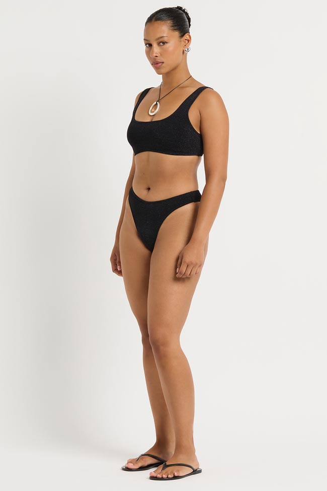 Bond-Eye Malibu 2.0 Crop - Black Lurex Micro Crinkle