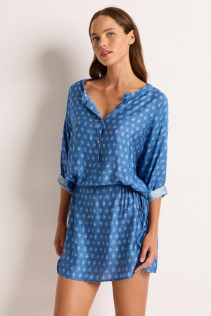 Monte & Lou 3/4 Sleeve Shirt Dress - Jeanie