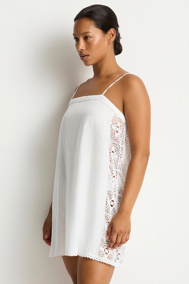 Sea Level Shore Linen Panelled Bandeau Lace Short Dress - Shore Linen