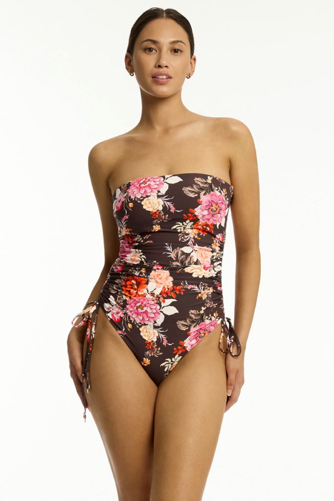 Sea Level Tie Side Bandeau One Piece - Rosewood