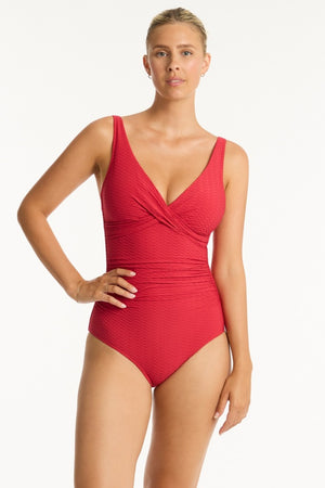 Sea Level Cross Front Multifit One Piece - Honeycomb