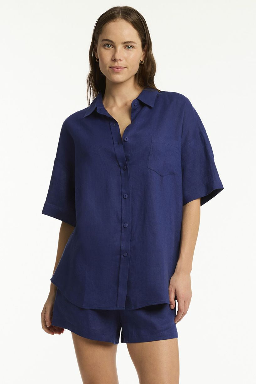Sea Level Tidal Linen Aloha Shirt - Tidal Linen