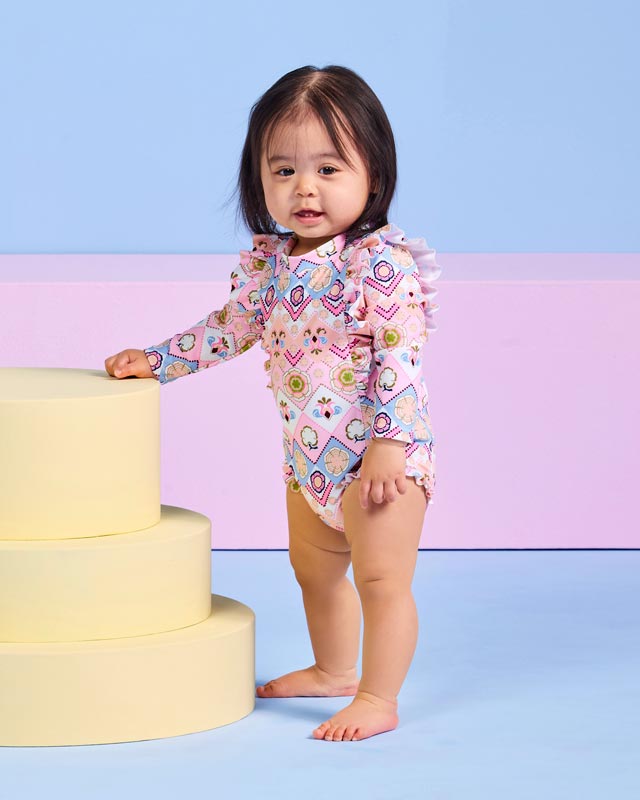 Seafolly Toddler Girls Frill Sunsuit - Geo Blossom
