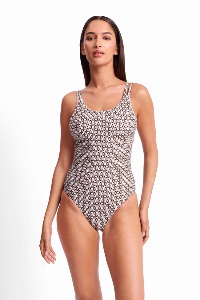 Sunseeker Cheeky Double Strap One Piece - Geomath