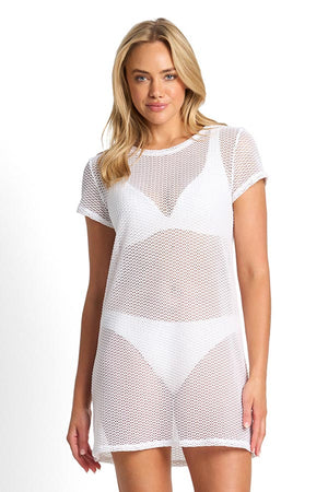 Sunseeker Mesh T-Shirt Dress - Salt