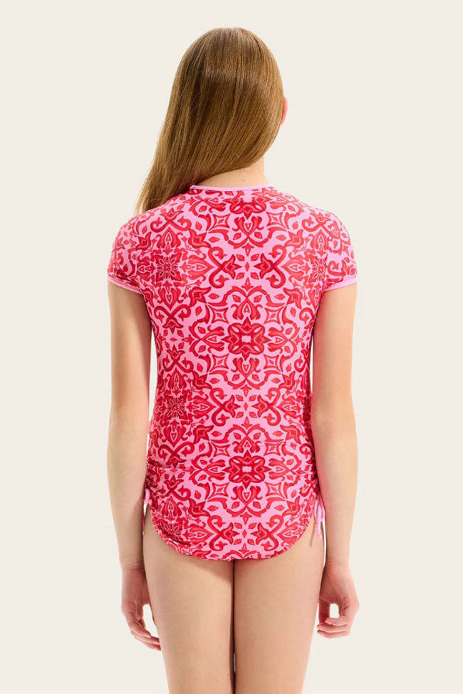 Seafolly Girls Short Sleeve Paddle Suit - Capri Tile