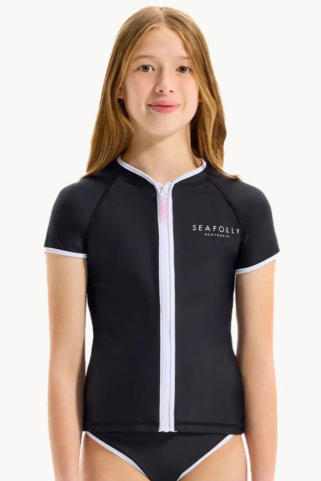 Seafolly Girls Short Sleeve Zip Front Rash Vest - Essentials