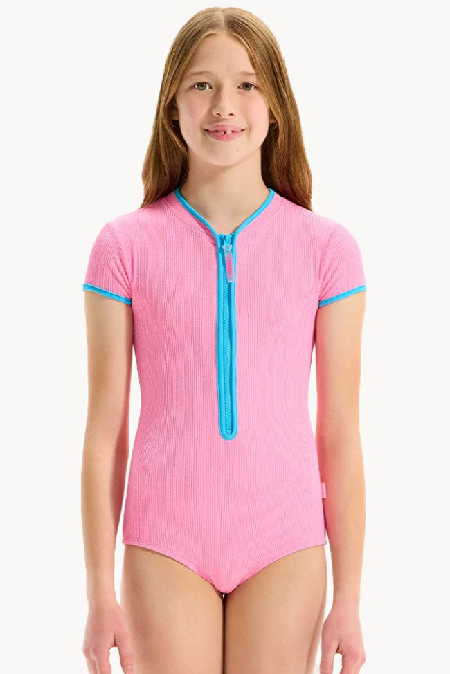 Seafolly Girls Short Sleeve Paddle Suit - Textured Contrast