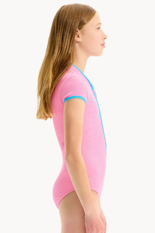 Seafolly Girls Short Sleeve Paddle Suit - Textured Contrast