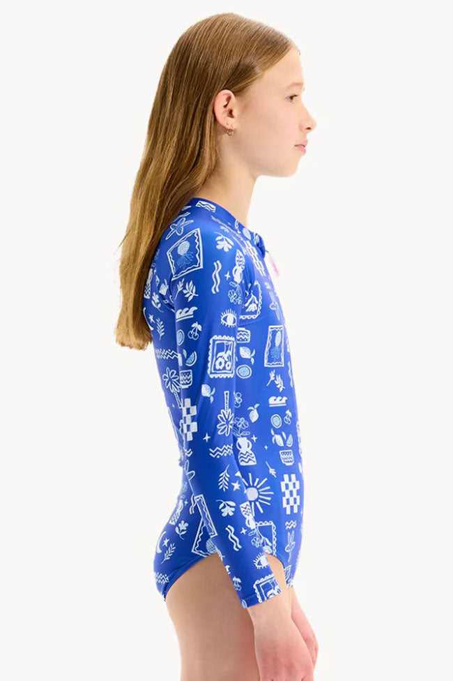 Seafolly Girls Zip Front Long Sleeve Paddle Suit - Amalfi