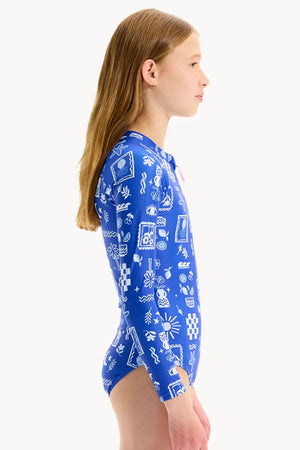 Seafolly Girls Zip Front Long Sleeve Paddle Suit - Amalfi