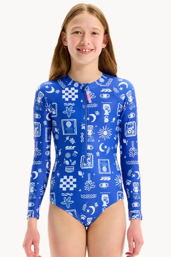 Seafolly Girls Zip Front Long Sleeve Paddle Suit - Amalfi