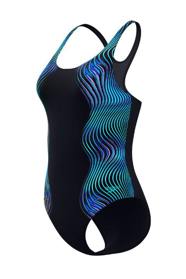 Speedo Womens Printed Splice Medalist One Piece - Anthracite