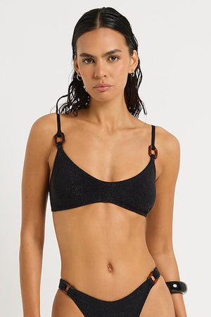 Bond-Eye Ring Edwards Crop - Black Lurex Micro Crinkle