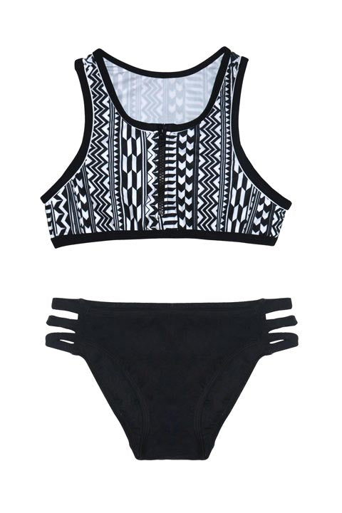 Salty Ink Girls Crop Bikini - Summer Geo