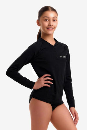 Funkita Girls Long Sleeve Rash Vest - Still Black