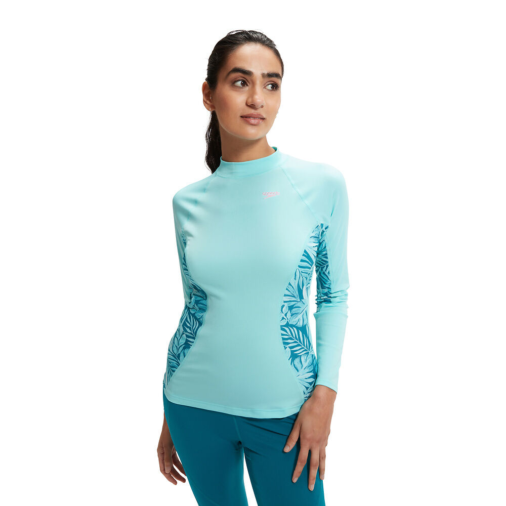 Speedo Womens Printed Long Sleeve Rash Top - Peacock