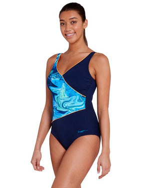 Zoggs Womens Wrap Front One Piece - Spatial