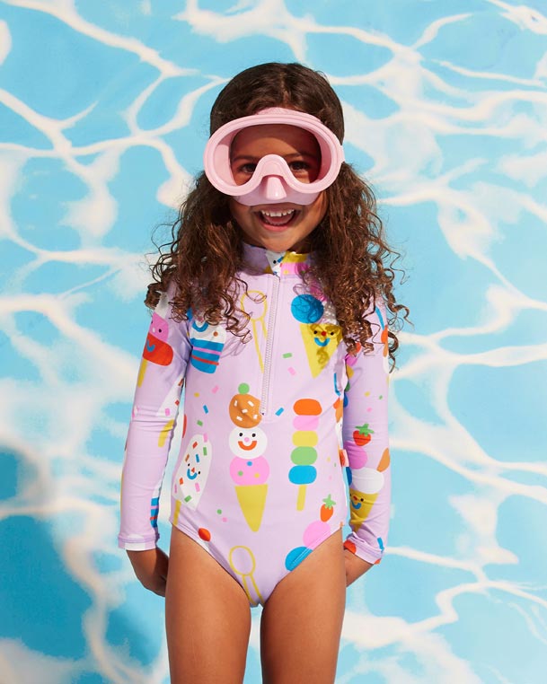 Halcyon Nights Girls Long Sleeve Zip Bather - Sundae Fun Day