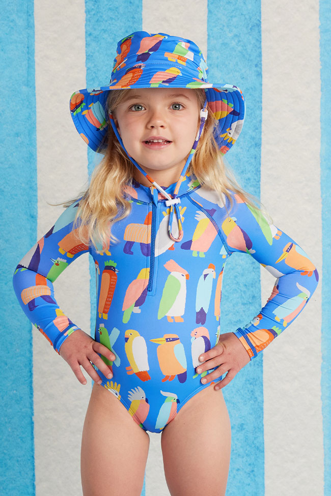 Halcyon Nights Kids Swim Bucket Hat - Flamin Galah