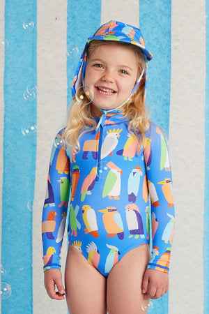 Halcyon Nights Kids Long Sleeve Zip Bather - Flamin Galah