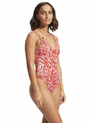 Seafolly V-Neck One Piece - Poolside