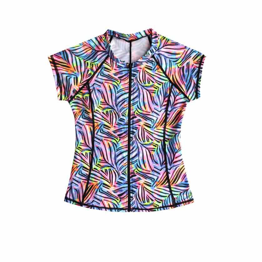 Salty Ink Ladies Short Sleeve Sunvest - Tropic Tribe Neon