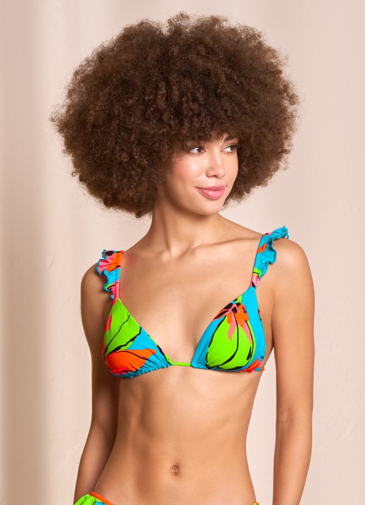 Maaji Crush Reversible Sliding Triangle Top With Frills - Water Flower