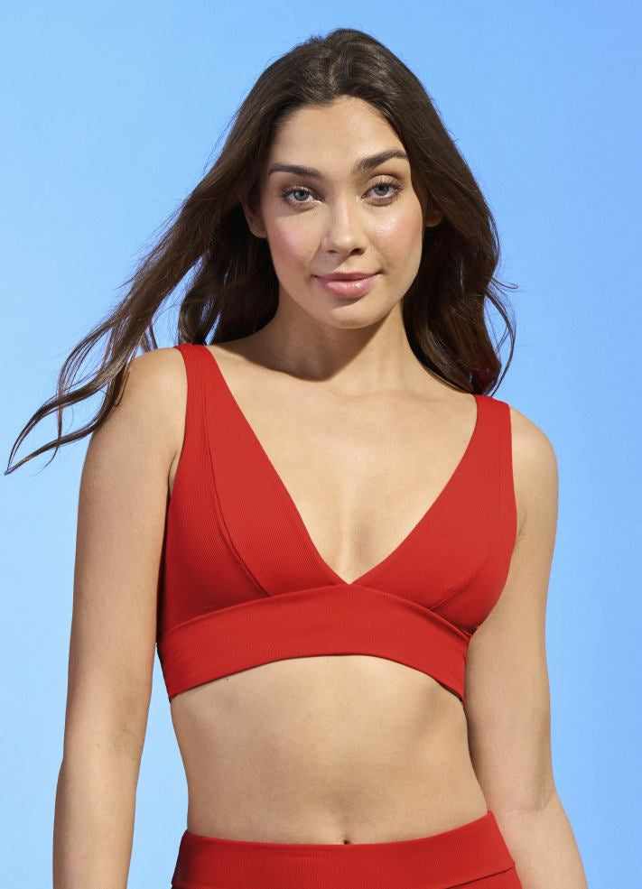 Maaji Paradise Long Line Triangle Bikini Top - Crimson
