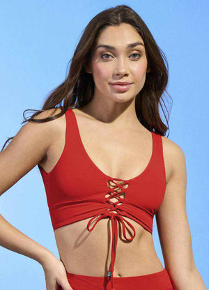 Maaji Paradise Long Line Triangle Bikini Top - Crimson