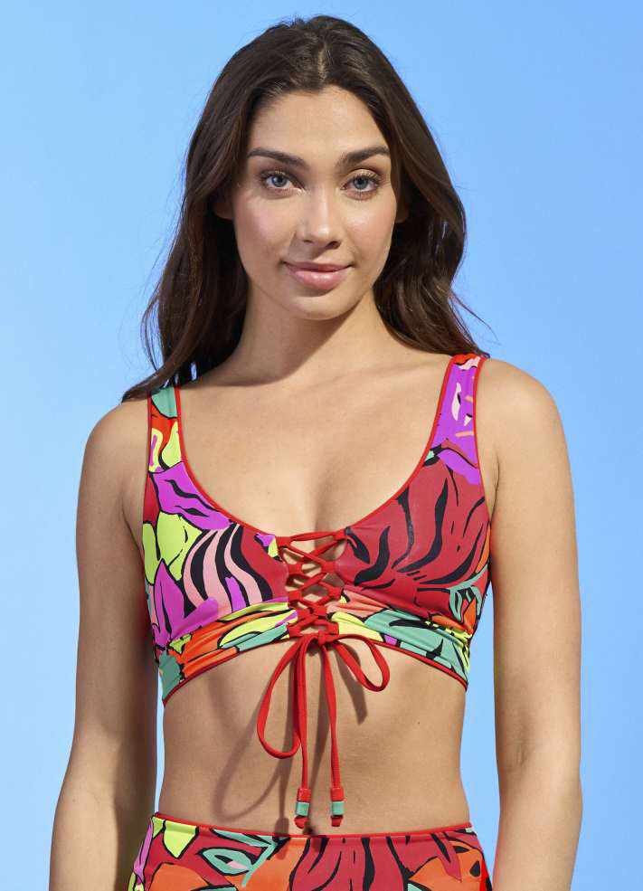 Maaji Paradise Long Line Triangle Bikini Top - Crimson