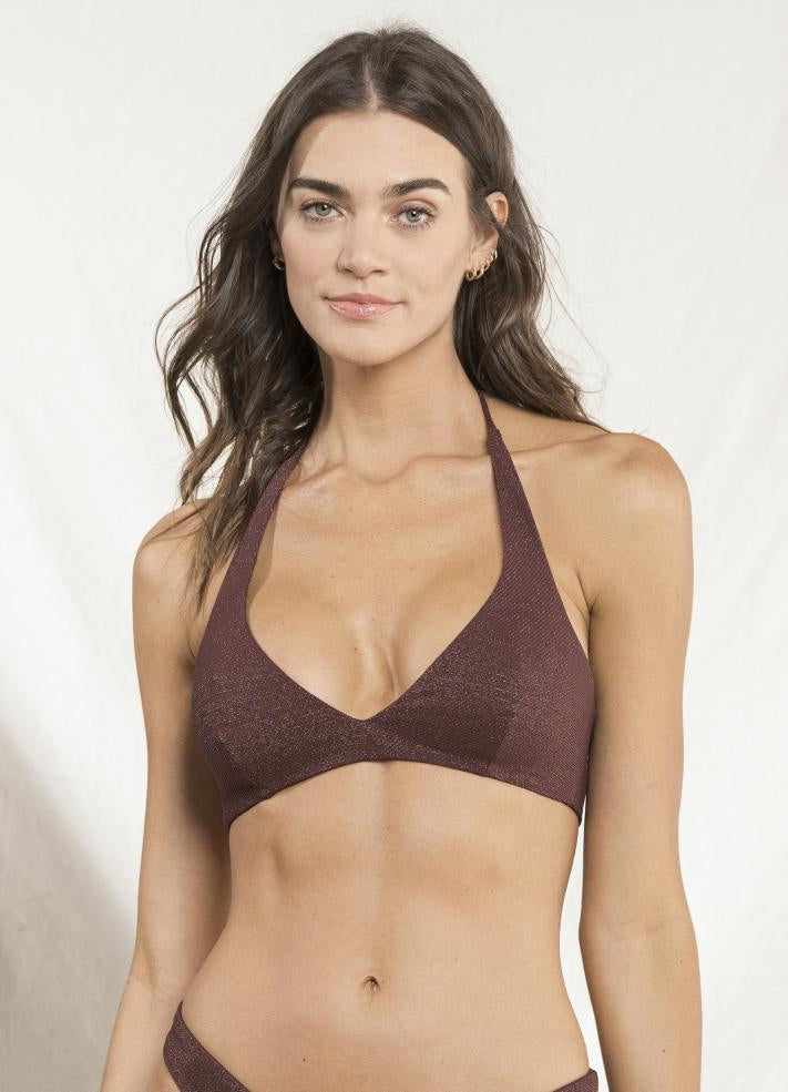 Maaji Manhattan Halter Bralette Reversible Bikini Top - Mocca