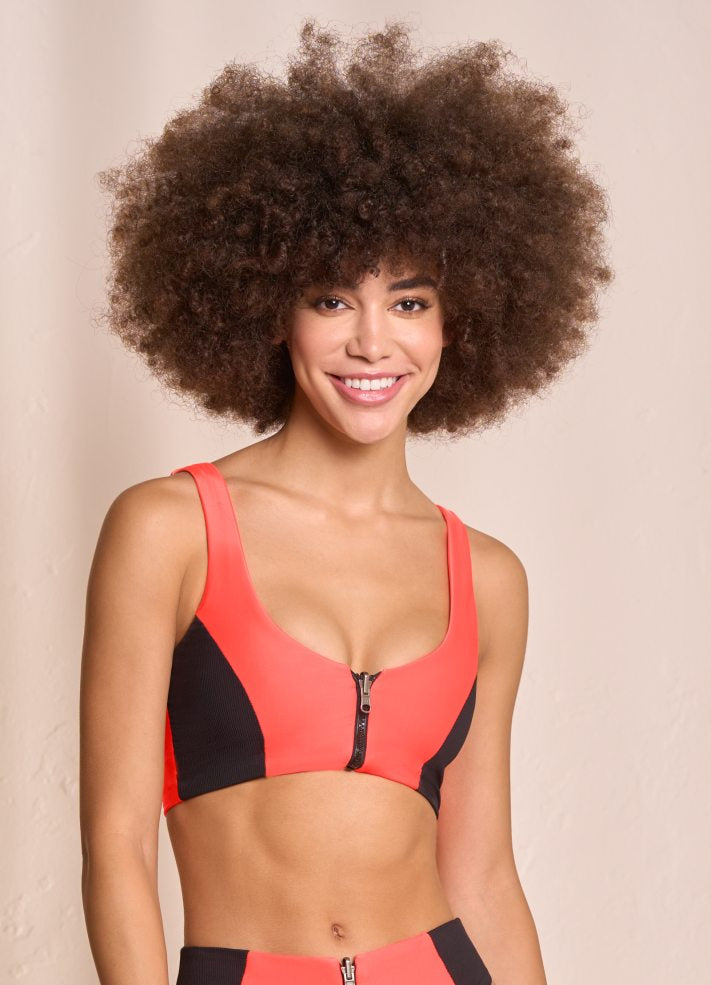 Maaji Ninna Reversible Sporty Bralette Zip Front Bikini Top - Fire