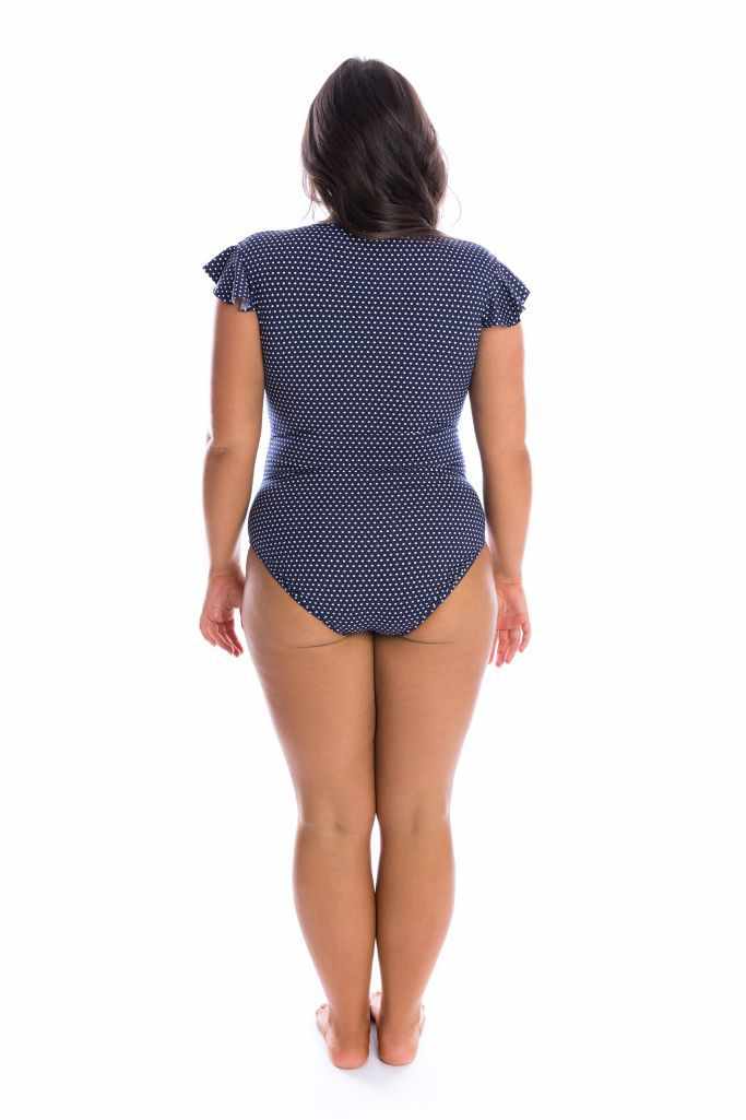 Capriosca Frill Sleeve One Piece - Navy & White Dots