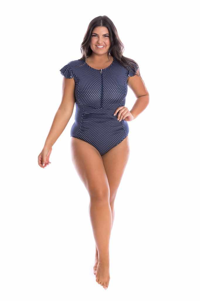 Capriosca Frill Sleeve One Piece - Navy & White Dots