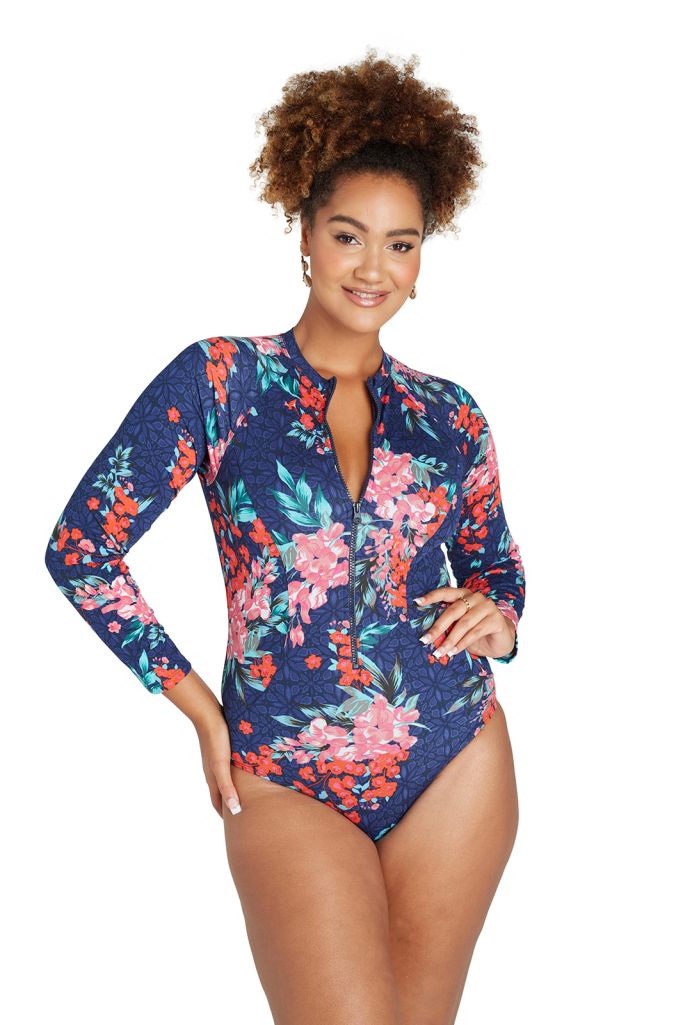 Genevieve Longsleeve Sunsuit with Mastectomy Pockets - Japanese Blossom