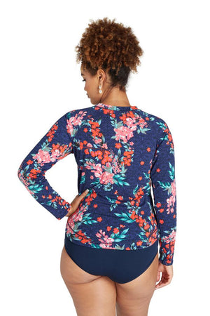 Genevieve Longsleeve Rash Vest with Mastectomy Pockets - Japanese Blossom